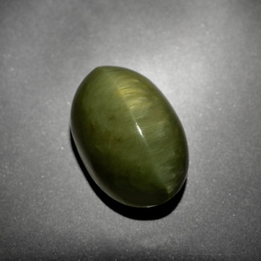 10.21カラットの天然グリーンQuartz Cat's Eye（14.4×9.3 mm・オーバルカット）