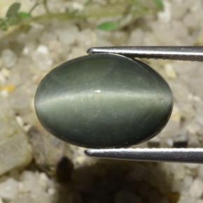 8.78カラットの天然ミディアムグレークォーツキャッツアイ、オーバルカット、オペーク