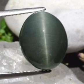 9.50カラットの天然ミディアムグレークォーツキャッツアイ、オーバルカット、オペーク