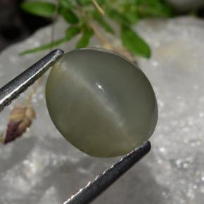 2.99カラットの天然灰色がかった黒Quartz Cat's Eye（9.8×8.3 mm・オーバルカット）