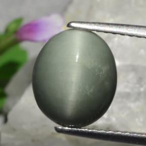 3.01カラットの天然ミディアムグレーQuartz Cat's Eye（10.3×8.8 mm・オーバルカット）