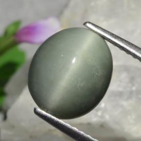 3.01カラットの天然ミディアムグレーQuartz Cat's Eye（10.3×8.8 mm・オーバルカット）