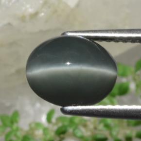 2.63カラットの天然グリーンクォーツキャッツアイ、オーバルカット、オペーク