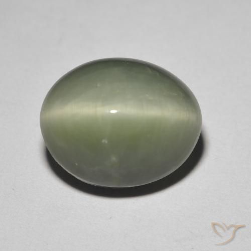 5.26カラットの天然グレーグリーンQuartz Cat's Eye（11.6×9.4 mm・オーバルカット）