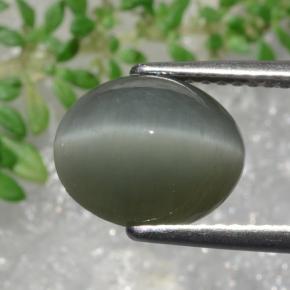 3.22カラットの天然緑がかった灰色Quartz Cat's Eye（10.3×8.4 mm・オーバルカット）