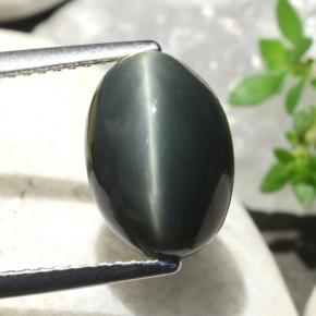 5.06カラットの天然グリーンQuartz Cat's Eye（11.5×8.3 mm・オーバルカット）