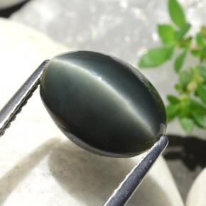 5.06カラットの天然グリーンQuartz Cat's Eye（11.5×8.3 mm・オーバルカット）