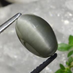 2.99カラットの天然ミディアムグレークォーツキャッツアイ、オーバルカット、オペーク