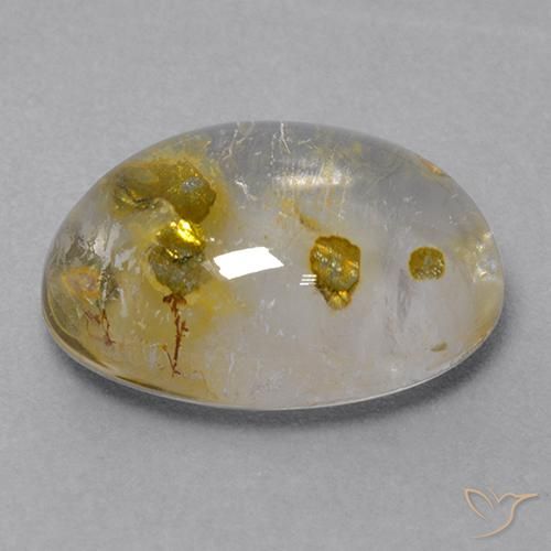 9.31カラットの天然マルチカラーマーカサイト入りクォーツ、オーバルカット、透明