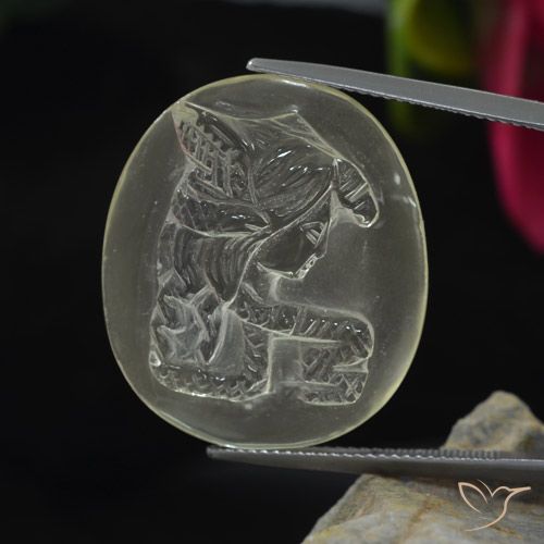 28.47ct 天然 ライトイエロー 石英, 楕円形, 透明