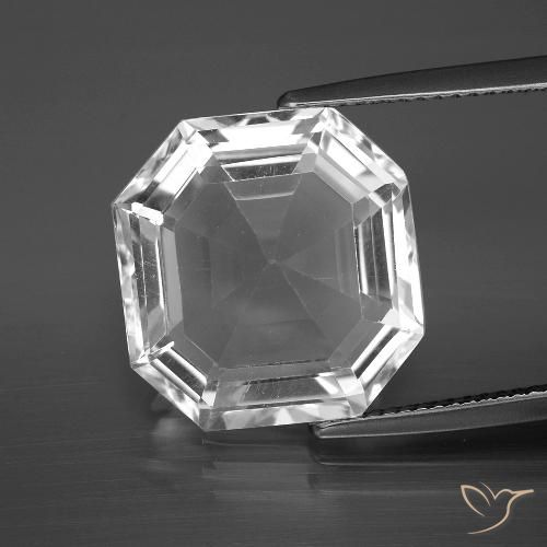11.25ct 天然 クリアホワイト 石英, エメラルドカット, VVS