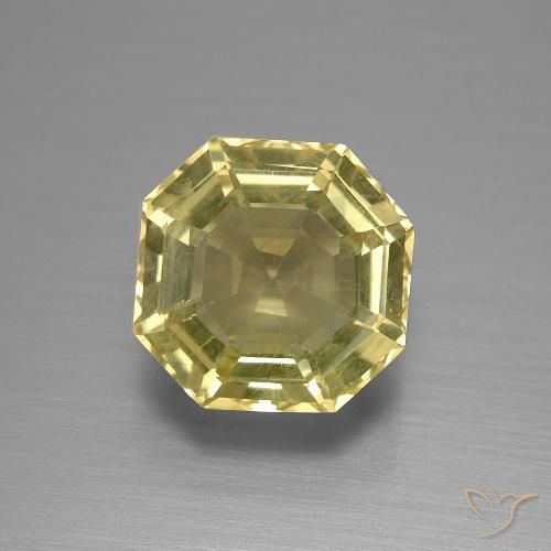 5.02ct 天然 薄いイエロー 石英, エメラルドカット, VS