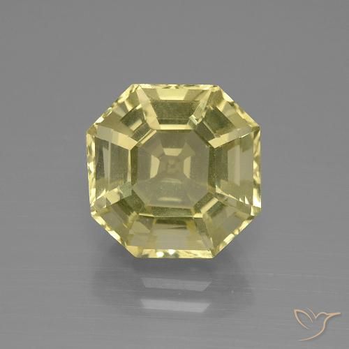5.37ct 天然 薄いラグナイエロー 石英, エメラルドカット, VVS