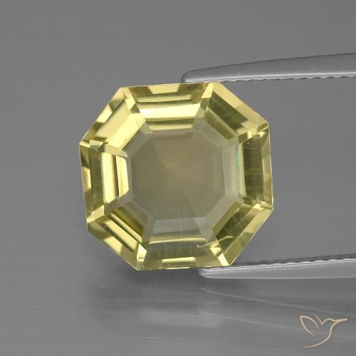5.56ct 天然 ライトイエロー 石英, エメラルドカット, VS