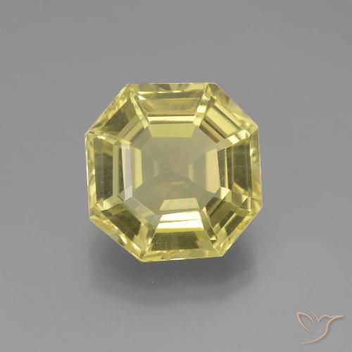 7.35ct 天然 薄いパイナップルイエロー 石英, エメラルドカット, VVS-VS