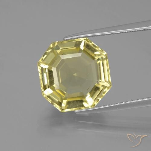 6.81ct 天然 ライトイエロー 石英, エメラルドカット, VVS-VS