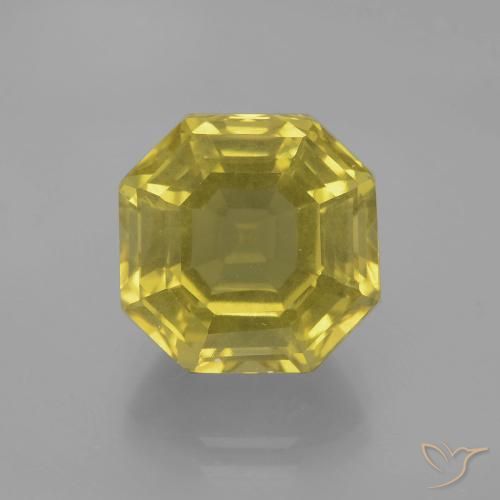 7.58ct 天然 ミディアムイエロー 石英, エメラルドカット, VS