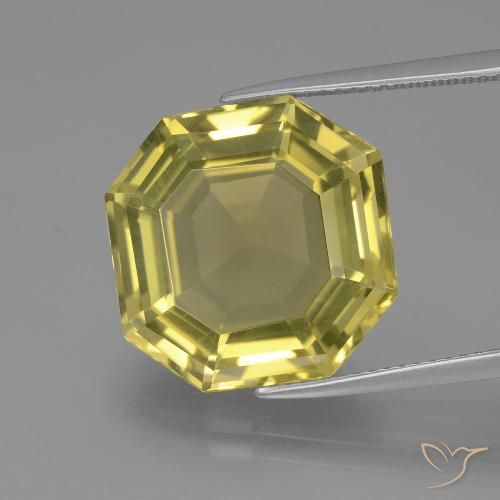 13.72ct 天然 パイナップルイエロー 石英, エメラルドカット, VVS
