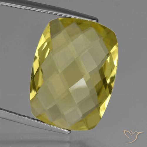 15.08ct 天然 ミディアム薄いイエロー 石英, クッション, VVS