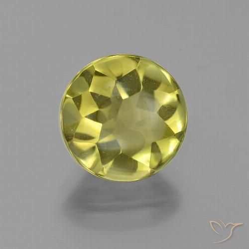 3.87ct 天然 ライトグリーンがかったイエロー 石英, ラウンド, 透明