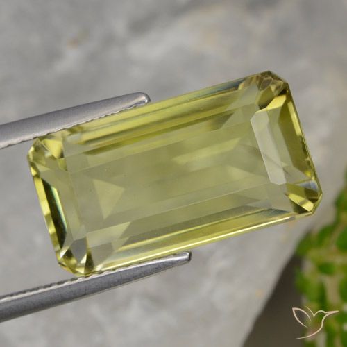10.68ct 天然 パイナップルイエロー 石英, エメラルドカット, VVS
