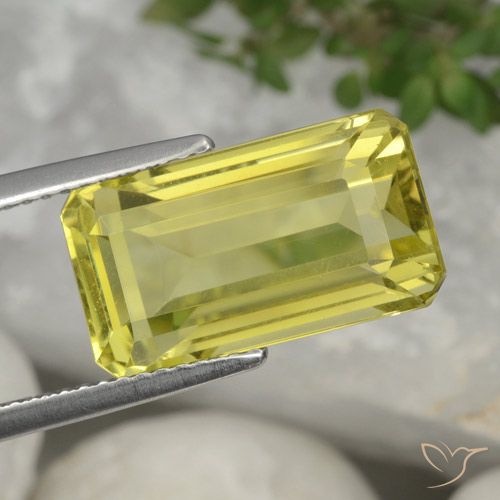 7.52ct 天然 パイナップルイエロー 石英, エメラルドカット, VVS-VS