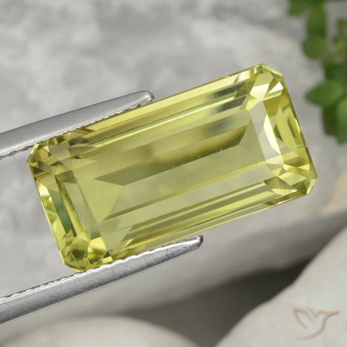 8.34ct 天然 グリーンイエロー 石英, エメラルドカット, VVS-VS