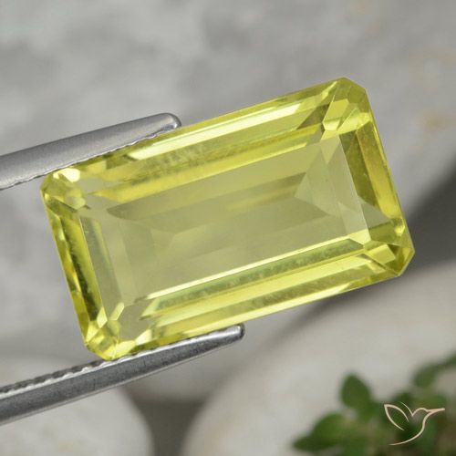 6.90ct 天然 レモンイエロー 石英, エメラルドカット, VVS-VS