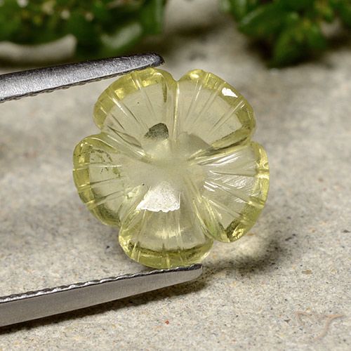 2.25ct 天然 ミディアムイエロー 石英, フラワーカット, 透明