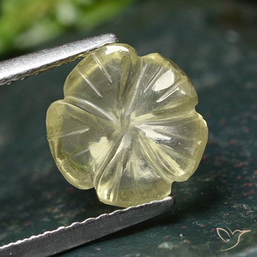 2.45ct 天然 ライトグリーンがかったイエロー 石英, フラワーカット, 透明