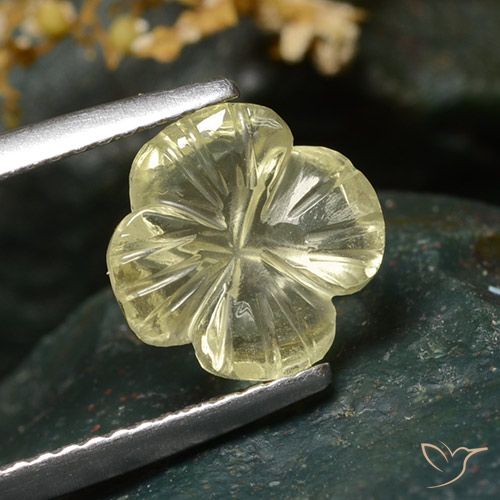2.02ct 天然 ミディアムイエロー 石英, フラワーカット, 透明