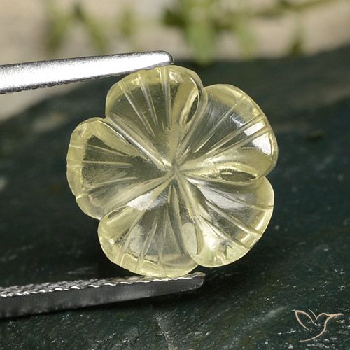 3.47ct 天然 薄いクリームイエロー 石英, フラワーカット, 透明