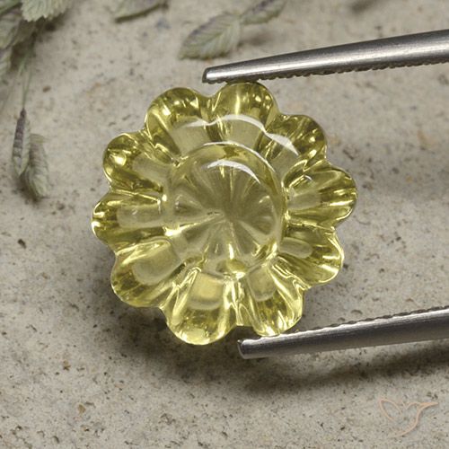 6.19ct 天然 薄いイエロー 石英, フラワーカット, 透明
