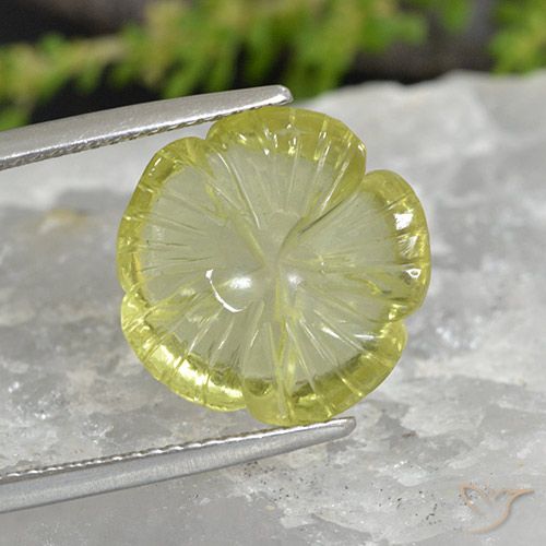 7.37ct 天然 レモンイエロー 石英, フラワーカット, 透明
