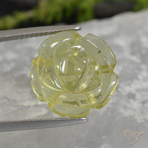 11.38ct 天然 薄いパイナップルイエロー 石英, フラワーカット, 透明