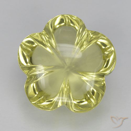 5.28ct 天然 緑ががかったイエロー 石英, フラワーカット, 透明