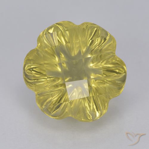 3.55ct 天然 薄いゴールデンイエロー 石英, フラワーカット, 透明