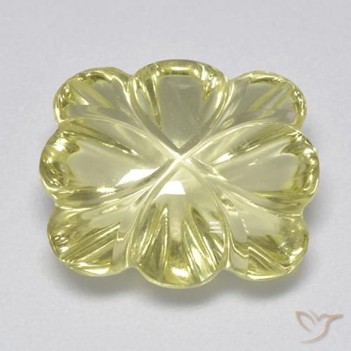 6.87ct 天然 ライトグリーンがかったイエロー 石英, フラワーカット, 透明