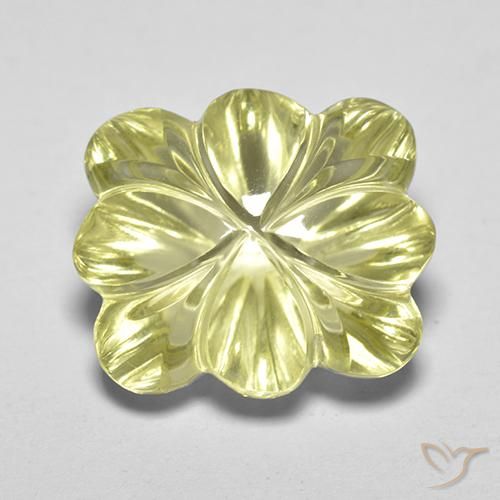 8.40ct 天然 ミディアム薄いイエロー 石英, フラワーカット, 透明, Photo A