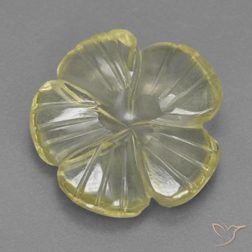 4.58ct 天然 薄いイエロー 石英, フラワーカット, 透明