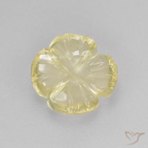 2.31ct 天然 ライトグリーンがかったイエロー 石英, フラワーカット, 透明