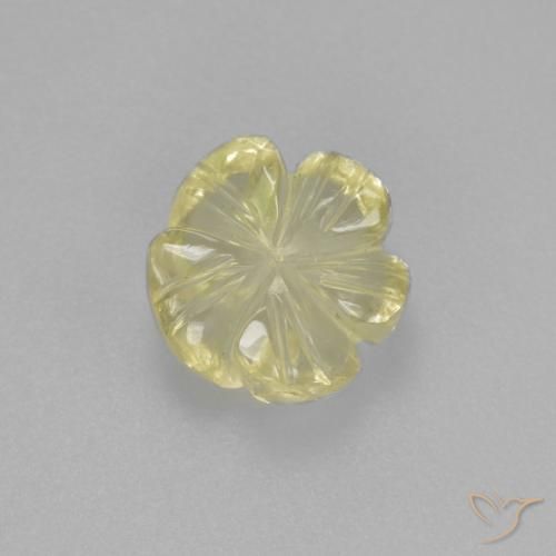 1.96ct 天然 ライトグリーンがかったイエロー 石英, フラワーカット, 透明
