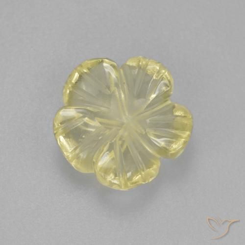 2.21ct 天然 ライトグリーンがかったイエロー 石英, フラワーカット, 透明