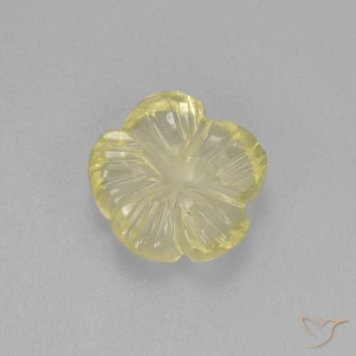 1.56ct 天然 ライトグリーンがかったイエロー 石英, フラワーカット, 透明