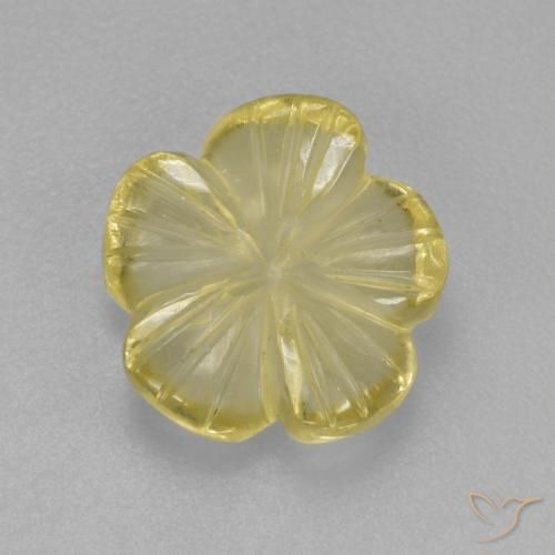 2.21ct 天然 ライトグリーンがかったイエロー 石英, フラワーカット, 透明