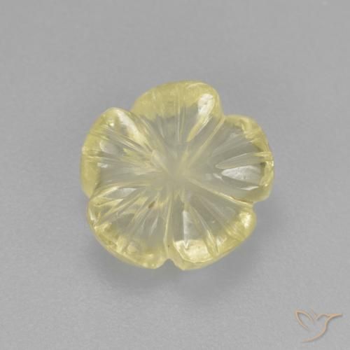 2.37ct 天然 ライトグリーンがかったイエロー 石英, フラワーカット, 透明