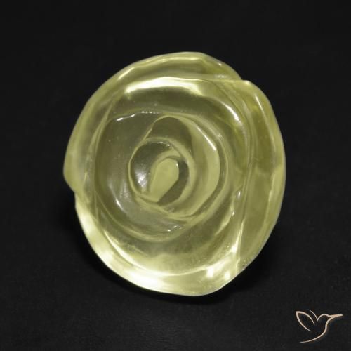 11.54ct 天然 ライトグリーンがかったイエロー 石英, フラワーカット, 透明