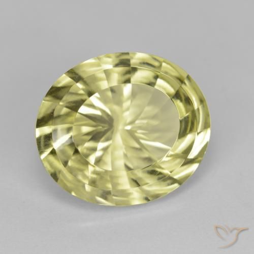 6.71ct 天然 緑ががかったイエロー 石英, 楕円形, VVS