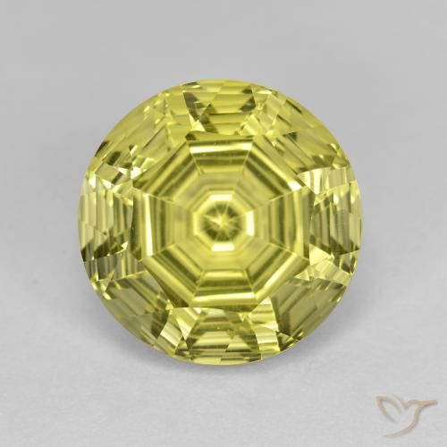 6.17ct 天然 緑ががかったイエロー 石英, ラウンド, VVS