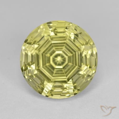 6.41ct 天然 緑ががかったイエロー 石英, ラウンド, VVS
